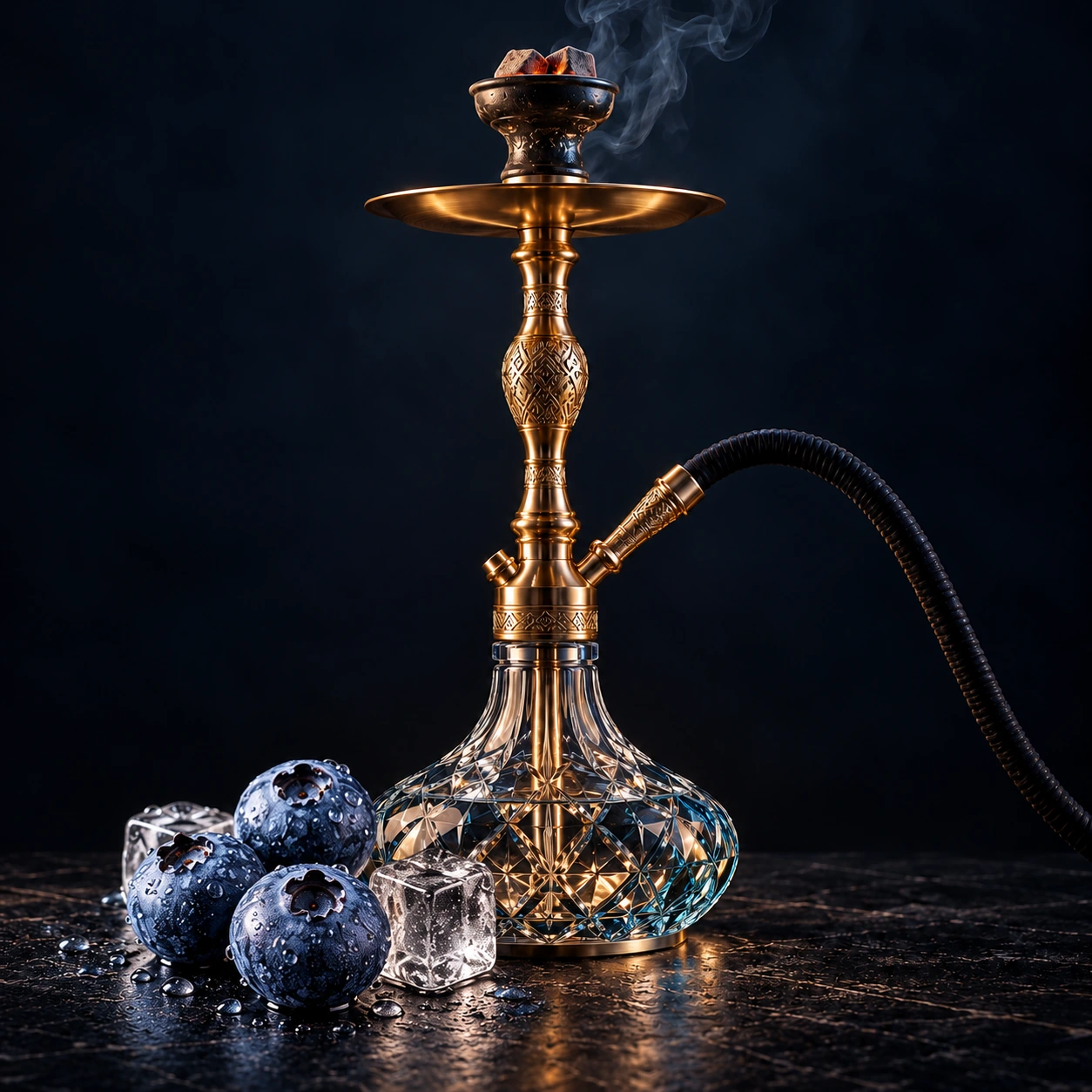 Illustrative shisha with flavour ingredients for Frozen Blueberry