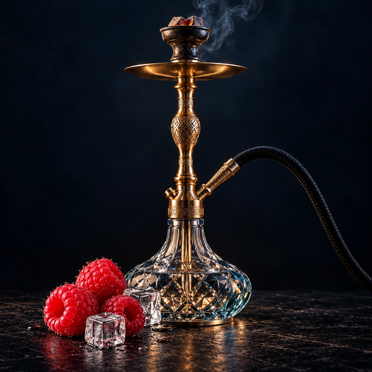 Illustrative shisha with flavour ingredients for Frozen Raspberry